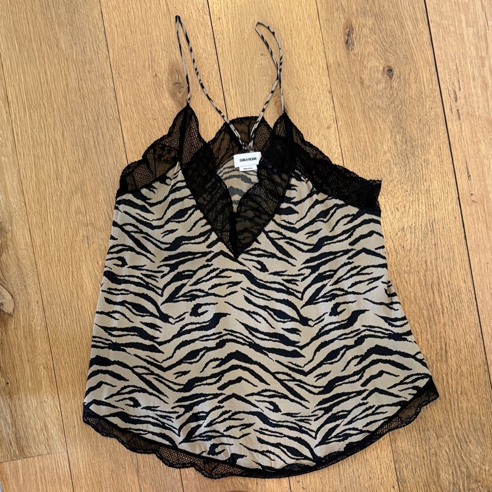 Zadig & Voltaire Zebra Print Cami with Black Lace